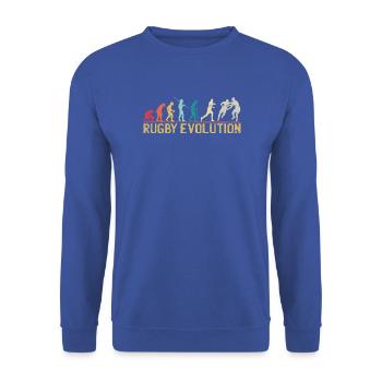 Rugby Evolution Silhouette Design - Unisex Pullover - Royalblau - Vorne - Alina (178cm) & Michal (187cm)