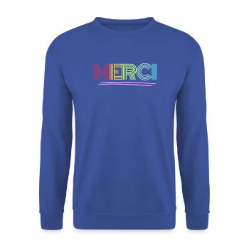 MERCI - Dankeschön - Regenbogen - Danke - Unisex Pullover - Royalblau - Vorne - Alina (178cm) & Michal (187cm)