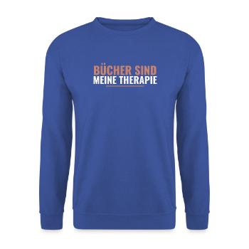 Bücher sind meine Therapie. - Unisex Pullover - Royalblau - Vorne - Alina (178cm) & Michal (187cm)