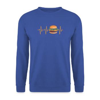 Burger Herzschlag Comic - Unisex Pullover - Royalblau - Vorne - Alina (178cm) & Michal (187cm)