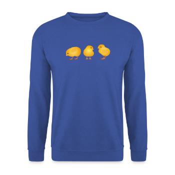 Küken – Niedliches Frühlings- und Ostermotiv - Unisex Pullover - Royalblau - Vorne - Alina (178cm) & Michal (187cm)