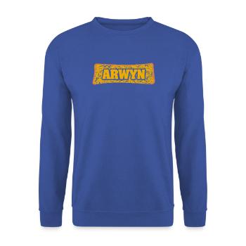 Arwyn Graffiti Namensdruck - Unisex Pullover - Royalblau - Vorne - Alina (178cm) & Michal (187cm)