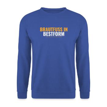 JGA-Pediküre Shirt – Brautfuß in Bestform - Unisex Pullover - Royalblau - Vorne - Alina (178cm) & Michal (187cm)