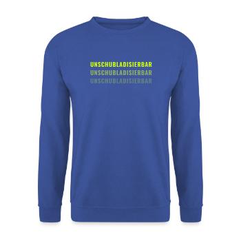 Unschubladisierbar Neon Schriftzug - Unisex Pullover - Royalblau - Vorne - Alina (178cm) & Michal (187cm)