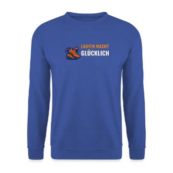 Laufen macht glücklich Motiv. - Unisex Pullover - Royalblau - Vorne - Alina (178cm) & Michal (187cm)