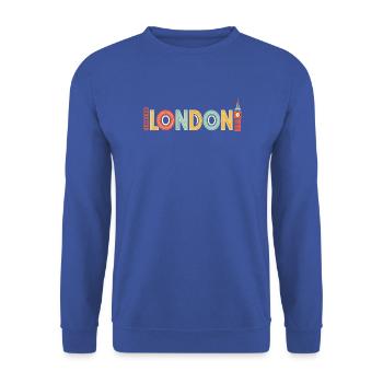 Mehrfarbiges Retro-London - Unisex Pullover - Royalblau - Vorne - Alina (178cm) & Michal (187cm)