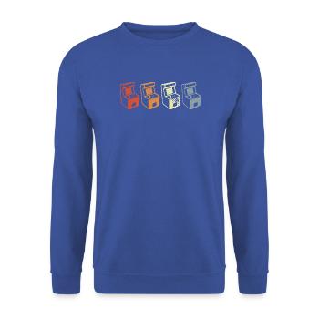 Retro 80er Arcade Gaming - Unisex Pullover - Royalblau - Vorne - Alina (178cm) & Michal (187cm)