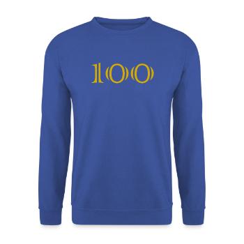 100. 100 JAHRE. 100-JÄHRIGES JUBILÄUM. GEBURTSTAG 100 - Unisex Pullover - Royalblau - Vorne - Alina (178cm) & Michal (187cm)