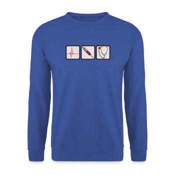 arzt 3 button spritze logo Stethoskop abhoeren her - Unisex Pullover - Royalblau - Vorne - Alina (178cm) & Michal (187cm)