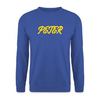 gel er text peter - Unisex Pullover - Royalblau - Vorne - Alina (178cm) & Michal (187cm)
