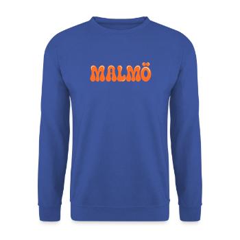 Malmö Neon Orange Retro - Unisex Pullover - Royalblau - Vorne - Alina (178cm) & Michal (187cm)