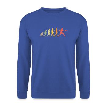 Tischtennis Evolution Mensch Affe Spieler Retro - Unisex Pullover - Royalblau - Vorne - Alina (178cm) & Michal (187cm)