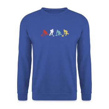 Vierfarbige Putz-Helden - Unisex Pullover - Royalblau - Vorne - Alina (178cm) & Michal (187cm)