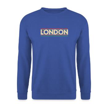 LONDON Retro-Neon auf farbigen Streifen - Unisex Pullover - Royalblau - Vorne - Alina (178cm) & Michal (187cm)