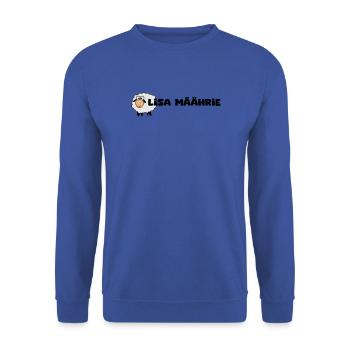 Lisa Marie - Schriftzug Lisa Mäährie mit Schaf - Unisex Pullover - Royalblau - Vorne - Alina (178cm) & Michal (187cm)