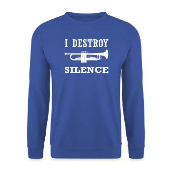 I destroy silence Trompete - Unisex Pullover - Royalblau - Vorne - Alina (178cm) & Michal (187cm)
