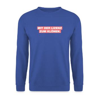 Mit der Lizenz zum Klönen - Unisex Pullover - Royalblau - Vorne - Alina (178cm) & Michal (187cm)