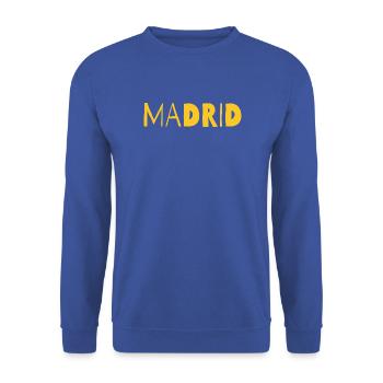 Madrid Bold Cityscape in Gelb - Unisex Pullover - Royalblau - Vorne - Alina (178cm) & Michal (187cm)
