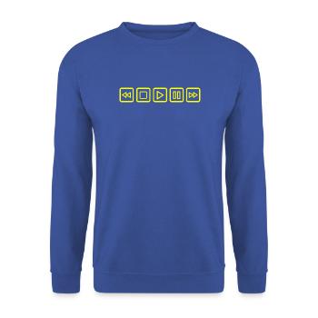 retro CD Player Buttons - Unisex Pullover - Royalblau - Vorne - Alina (178cm) & Michal (187cm)