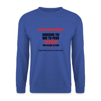joyeux anniversaire souviens toi que cadeau - Sweat-shirt Unisexe - bleu royal - Devant - Alina (178cm) & Michal (187cm)