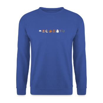 Cozy Herbstdesign Halloween Kürbis Pilz Geist Laub - Unisex Pullover - Royalblau - Vorne - Alina (178cm) & Michal (187cm)