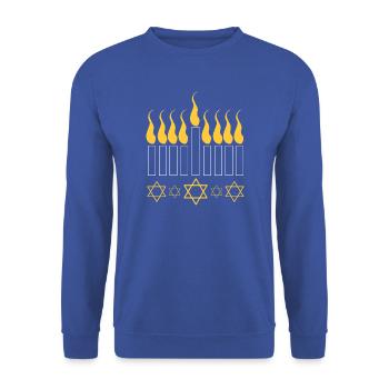 Chanukkah Hanukah Hanukkah - Unisex Pullover - Royalblau - Vorne - Alina (178cm) & Michal (187cm)