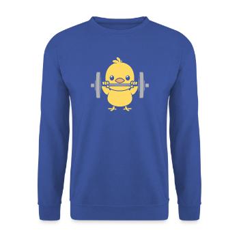 Poussin musclé avec barre d'haltères - Unisex Pullover - Royalblau - Vorne - Alina (178cm) & Michal (187cm)