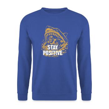 Bleib positiv, Shark Splash - Unisex Pullover - Royalblau - Vorne - Alina (178cm) & Michal (187cm)