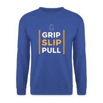 Grip Slip Pull: Grip und Stärke - Unisex Pullover - Royalblau - Vorne - Alina (178cm) & Michal (187cm)