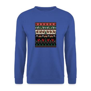 Hühner Weihnachts Strickdesign - Unisex Pullover - Royalblau - Vorne - Alina (178cm) & Michal (187cm)