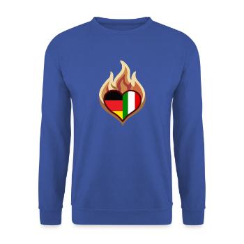 Flammendes Herz Deutschland und Italien - Unisex Pullover - Royalblau - Vorne - Alina (178cm) & Michal (187cm)