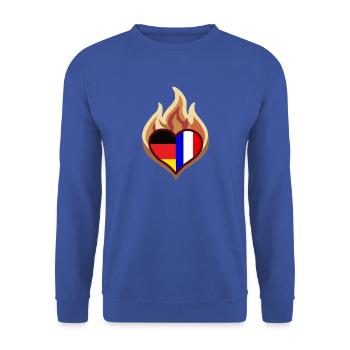 Flammenherz Deutsch Französische Flagge - Unisex Pullover - Royalblau - Vorne - Alina (178cm) & Michal (187cm)