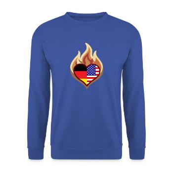 Feuerherz Flaggenfusion Deutschland USA - Unisex Pullover - Royalblau - Vorne - Alina (178cm) & Michal (187cm)