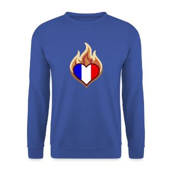 Flammenherz mit Frankreichflagge - Unisex Pullover - Royalblau - Vorne - Alina (178cm) & Michal (187cm)