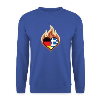 Griechenland Deutschland Flammenherz - Unisex Pullover - Royalblau - Vorne - Alina (178cm) & Michal (187cm)