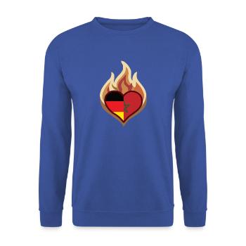 Flammenherz Deutschland-Morocco Flagge - Unisex Pullover - Royalblau - Vorne - Alina (178cm) & Michal (187cm)