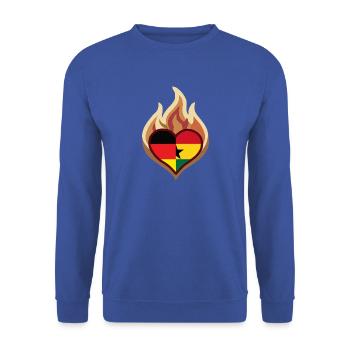 Deutschland Ghana Flammenherz - Unisex Pullover - Royalblau - Vorne - Alina (178cm) & Michal (187cm)