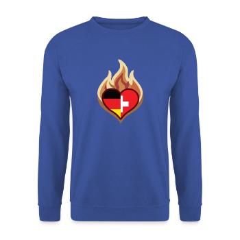 Flammenherz Deutschland Schweiz - Unisex Pullover - Royalblau - Vorne - Alina (178cm) & Michal (187cm)