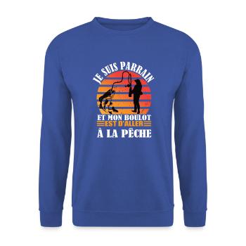 Parrain pêcheur maillot homme humour cadeau tshirt - Sweat-shirt Unisexe - bleu royal - Devant - Alina (178cm) & Michal (187cm)