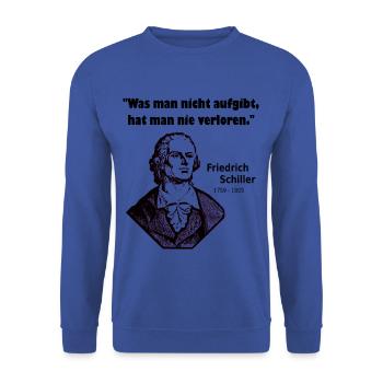 Zitat Schiller Aufgeben - Unisex Pullover - Royalblau - Vorne - Alina (178cm) & Michal (187cm)