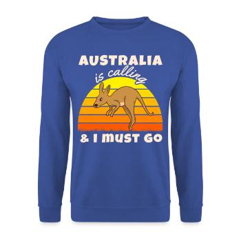 L'Australie appelle T-Shirt Kangaroo Backpacker R - Sweat-shirt Unisexe - bleu royal - Devant - Alina (178cm) & Michal (187cm)