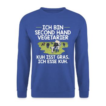 Witziges Kuh Grillshirt Second Hand Vegetarier - Unisex Pullover - Royalblau - Vorne - Alina (178cm) & Michal (187cm)