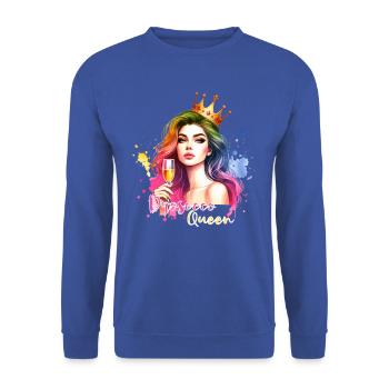 Prosecco Queen Damen Feier Shirt - Unisex Pullover - Royalblau - Vorne - Alina (178cm) & Michal (187cm)
