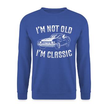 Klassisches Auto-retro-vintage-t-shirt - Unisex Pullover - Royalblau - Vorne - Alina (178cm) & Michal (187cm)