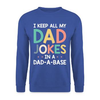 Dad Jokes Database Retro-t-shirt - Unisex Pullover - Royalblau - Vorne - Alina (178cm) & Michal (187cm)