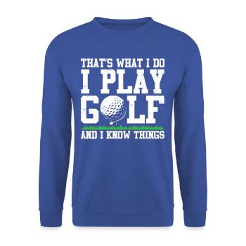 T-shirt « golf Sagesse & Humour » - Sweat-shirt Unisexe - bleu royal - Devant - Alina (178cm) & Michal (187cm)