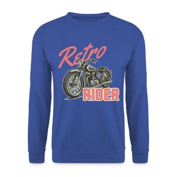 Retro Rider Vintage Motorrad Tee - Unisex Pullover - Royalblau - Vorne - Alina (178cm) & Michal (187cm)