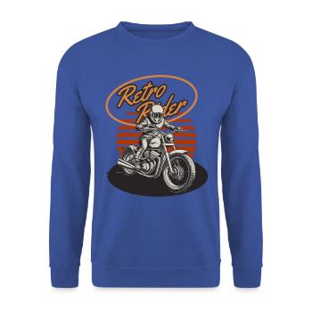 Retro Rider Vintage Motorrad Tee - Unisex Pullover - Royalblau - Vorne - Alina (178cm) & Michal (187cm)