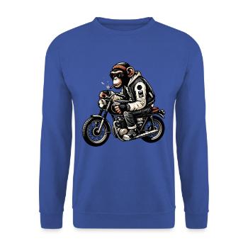 Schimpanse Biker Coolness Tee - Unisex Pullover - Royalblau - Vorne - Alina (178cm) & Michal (187cm)