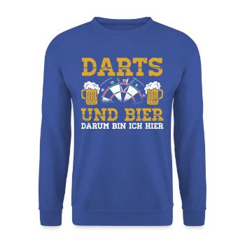 Darts und Bier Lustiges Dartshirt - Unisex Pullover - Royalblau - Vorne - Alina (178cm) & Michal (187cm)